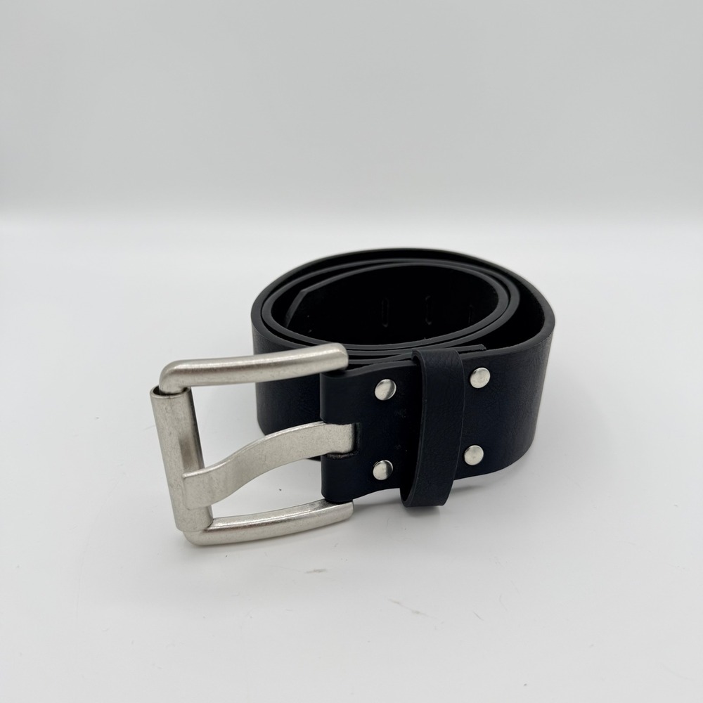 Gary‎ Majdell Black Chunky Wide Leather Belt Silver Buckle Size 34